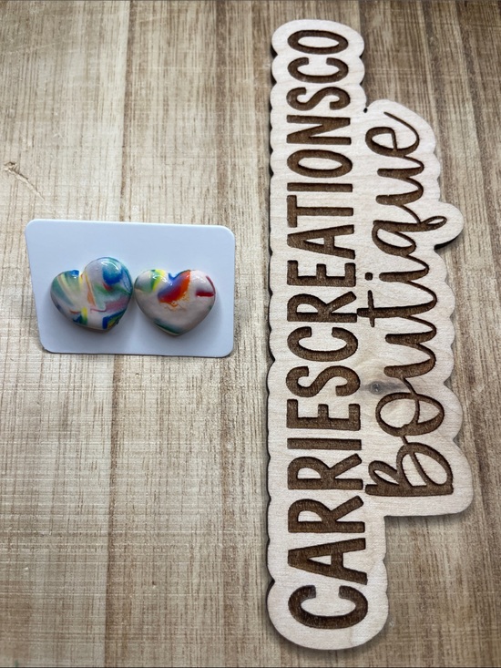 Jewelry - Heart Stud Earrings in rainbow Swirl